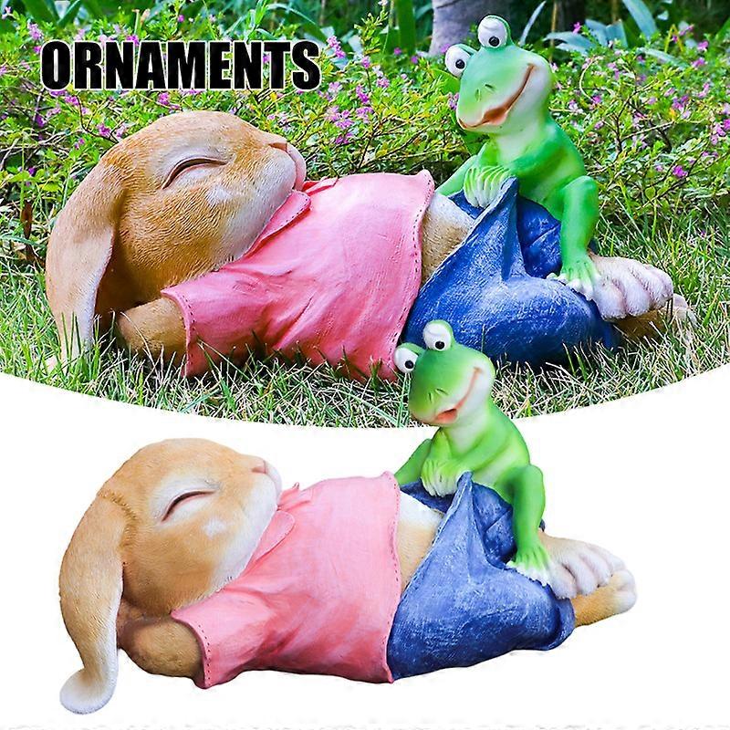 Simulation Funny Bunny and Frog Statue Resin Crafts Ornaments for Garden View Courtyard Decoration