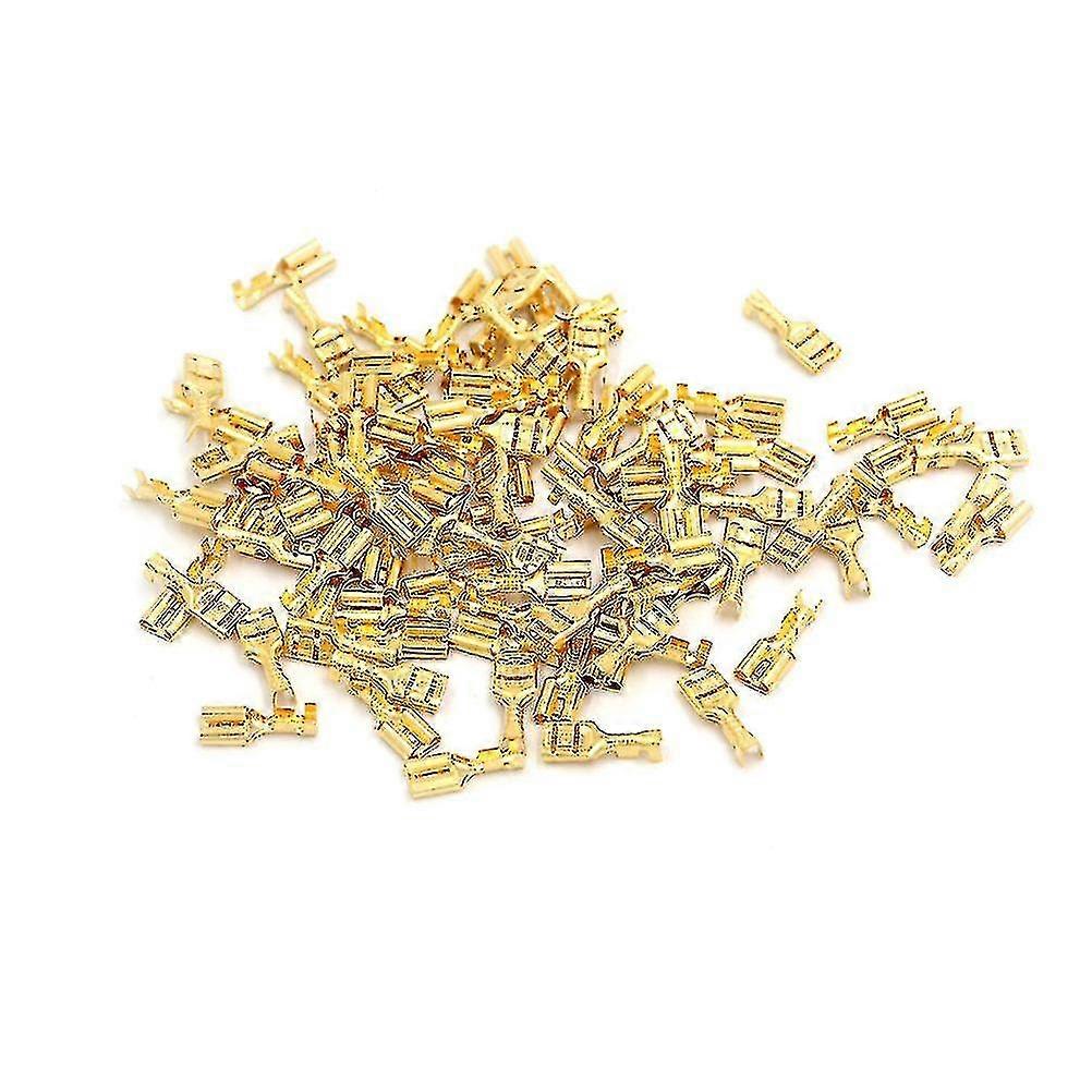 100 stk 4,8 mm gull messing bil høyttaler Kvinne Spade Terminal Wire Connector Hfmqv