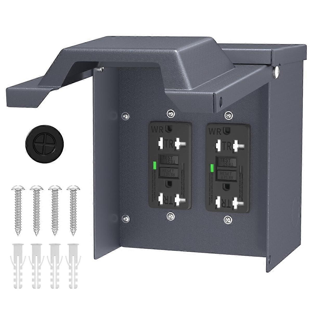 -2 Outdoor Power Outlet Box with Waterproof Cover Dual 20 Amp WRTR GFCI Outlet GFCI Outlet Box with