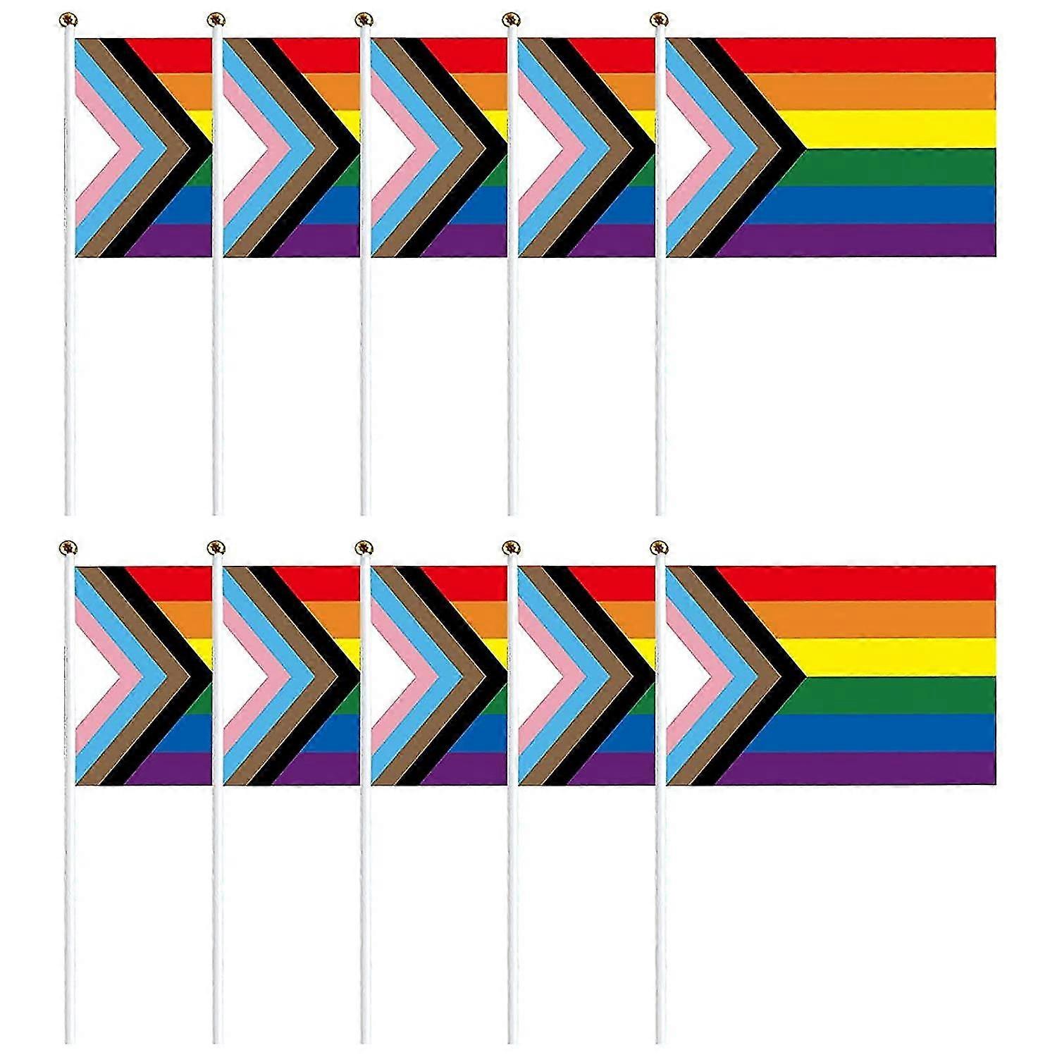 10 Pcs 5.5x8.2 Inch Rainbow Stick Flag Vivid Color Lgbt Stick Flags Uv Fade Resistant Handheld Rainbow Flags Gay Pride Flags Lgbt Carnival Flag For Ga