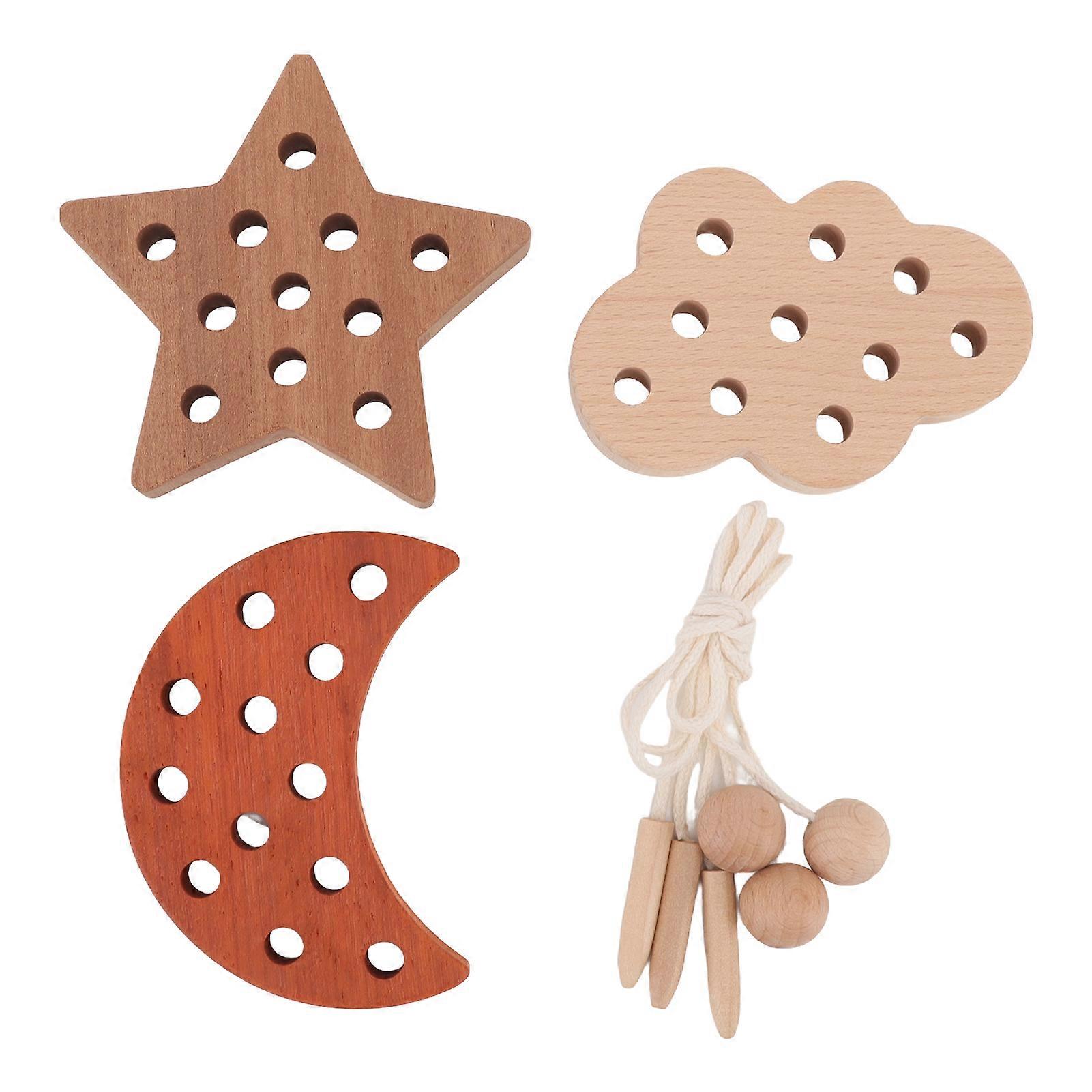 Threading Game Toys Educational Fun Wooden Cloud Star Moon Shaped Toddler Toy for Improving Patience