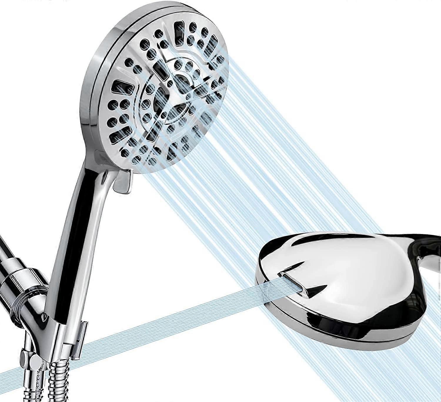 Handheld Shower Head Powerful Flow Chrome Universal Showers Hose Low Pressure Boosting Head Spray with 8 Modes Water Saving Bathing for Adults Childre