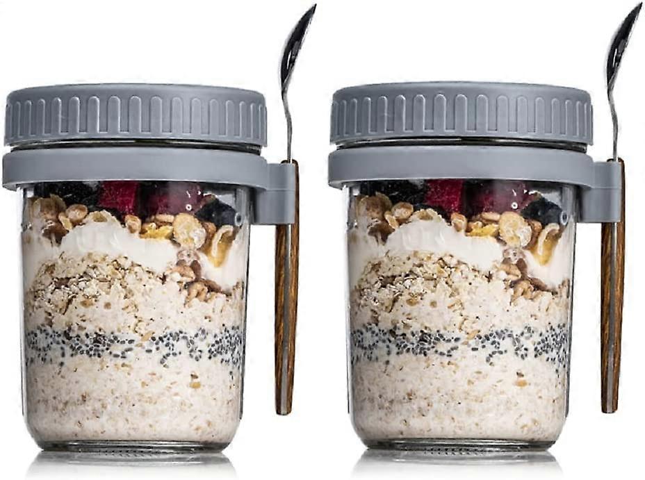 Overnight Oats Container with Lid and Spoon 2 set of Overnight Oats Jars 10 oz Cereal Milk Vegetable and fruit Salad Storage Container with Measurem