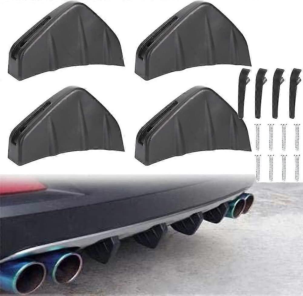 Car Rear Bumper Spoiler, Diffuser Fins Universal Shark Fin Diffuser,rear Bumper Lip Diffuser Universal Auto Accessory Car Diffuser Spoilerblack4pcs