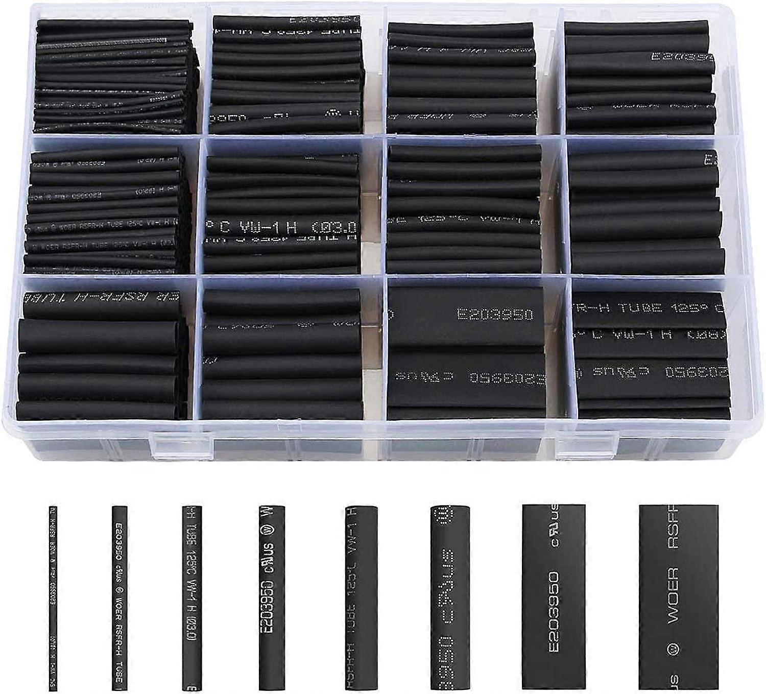650pcsBlack Heat Shrink Black Heat Shrink Tubing 8 Sizes Ratio