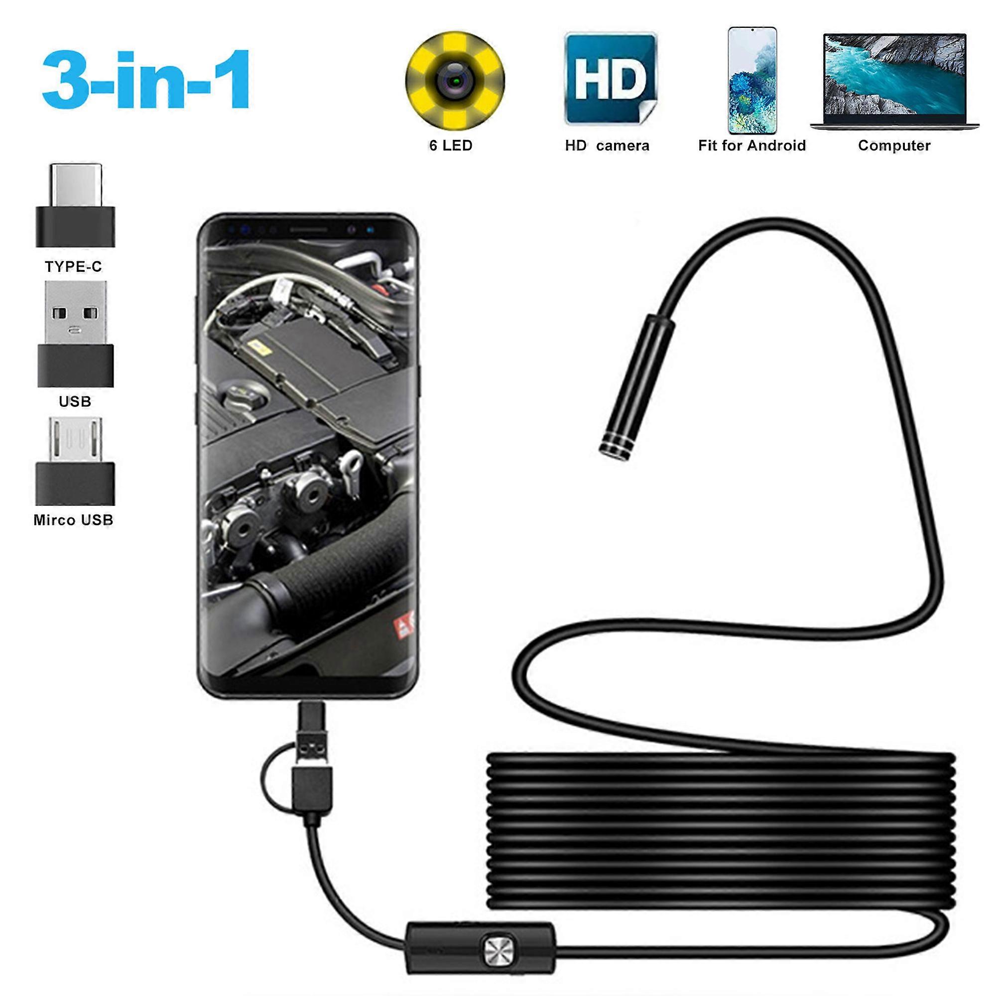 Waterproof USB Endoscope Borescope Snake Inspection Camera with 6 LED Lights Mobile Phone