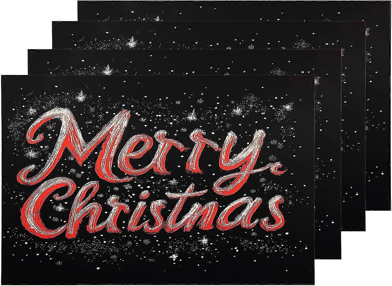 Christmas Text Black Placemats, Red White Snowflake Lines Table Mat Linen Burlap Washable Double-Deck Heat Insulation for Dining Table Kitchen Table S