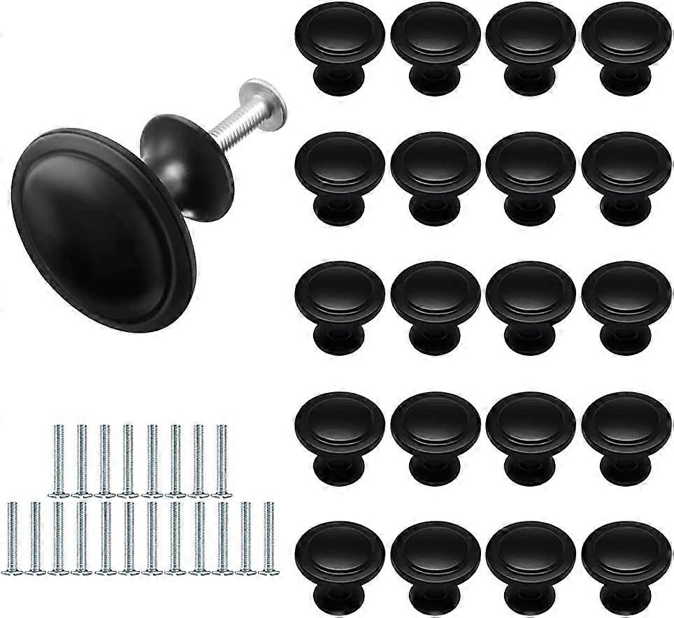 Black Cupboard Knobs, 30PCS Black Round Drawer Knobs with Screw, 27mm Cabinet Door Knob, Round Cabinet Knobs for Kitchen