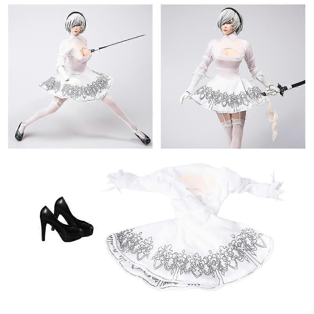 1:6 Weibliche weiße Kleiderkleidung w / High Heel Schuhe für 12 "Figur Puppe
