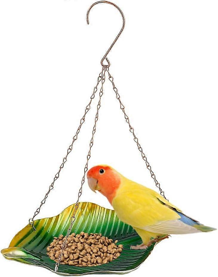 Hanging Bird Feeder Tray for Outside Metal Bird Feeder Tray with Durable Chains Leaf Shape Feeder Tray Easy to Clean for Outdoors Garden Attracting Bi