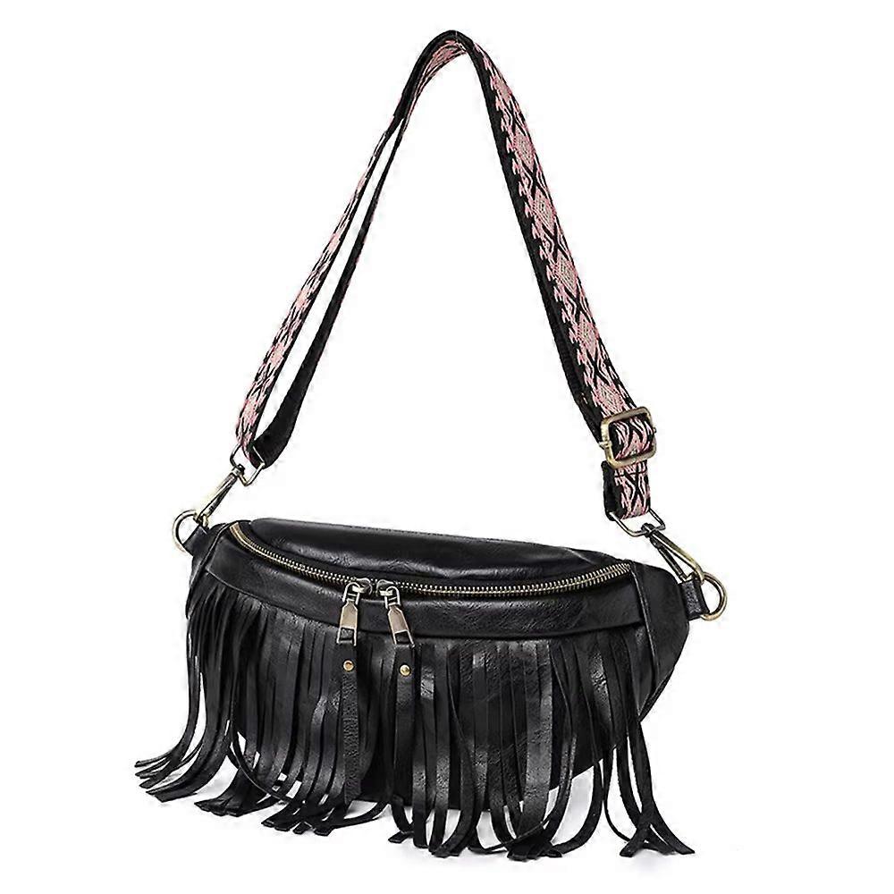 Small Tassel Crossbody Bag Chest Bag Women with Wristlet Bohemian Vintage