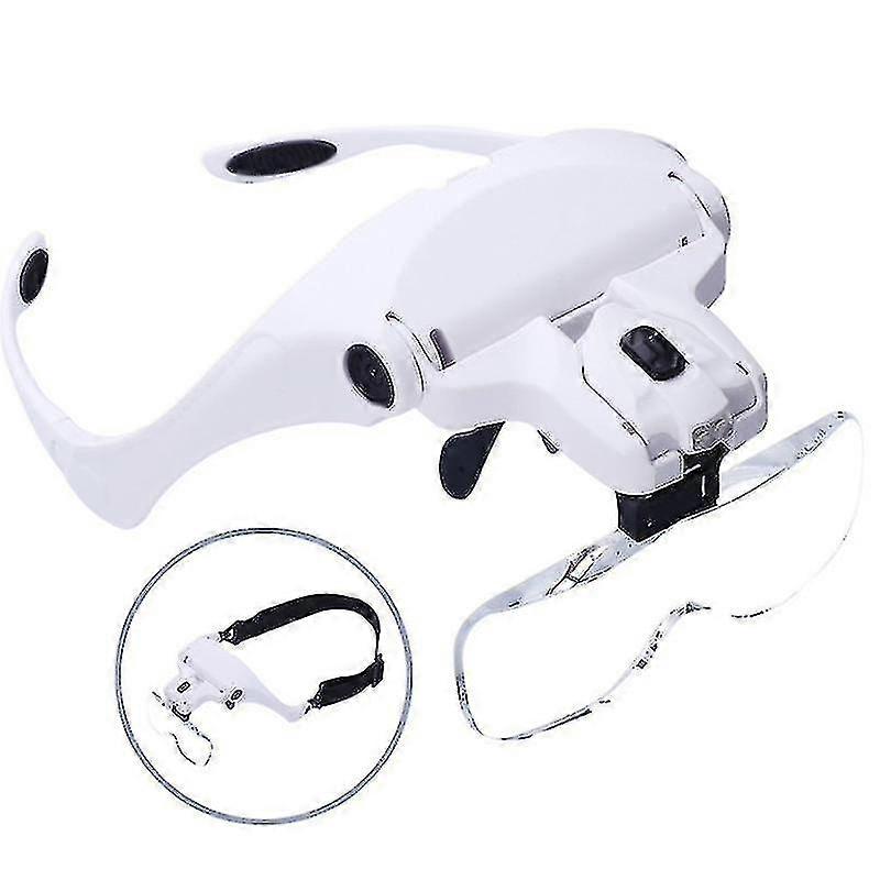 Usb Rechargeable Led Lamp Head-mounted Reading Glasses Magnifying Glass With 5 Multiples white