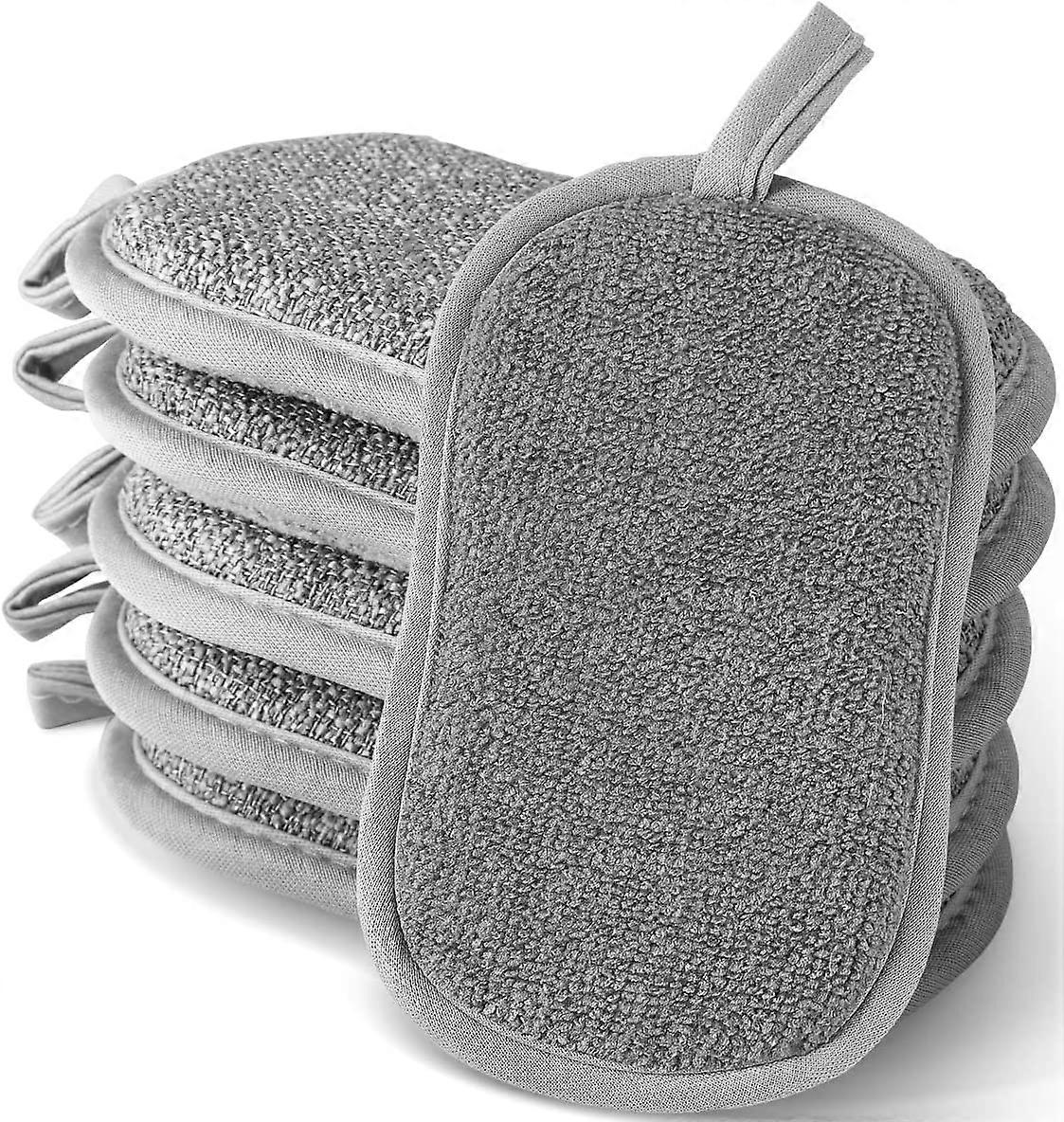 6 Reusable Washable Microfiber Dishwashing Sponge for Kitchen Plates Stoves (6 Grey)