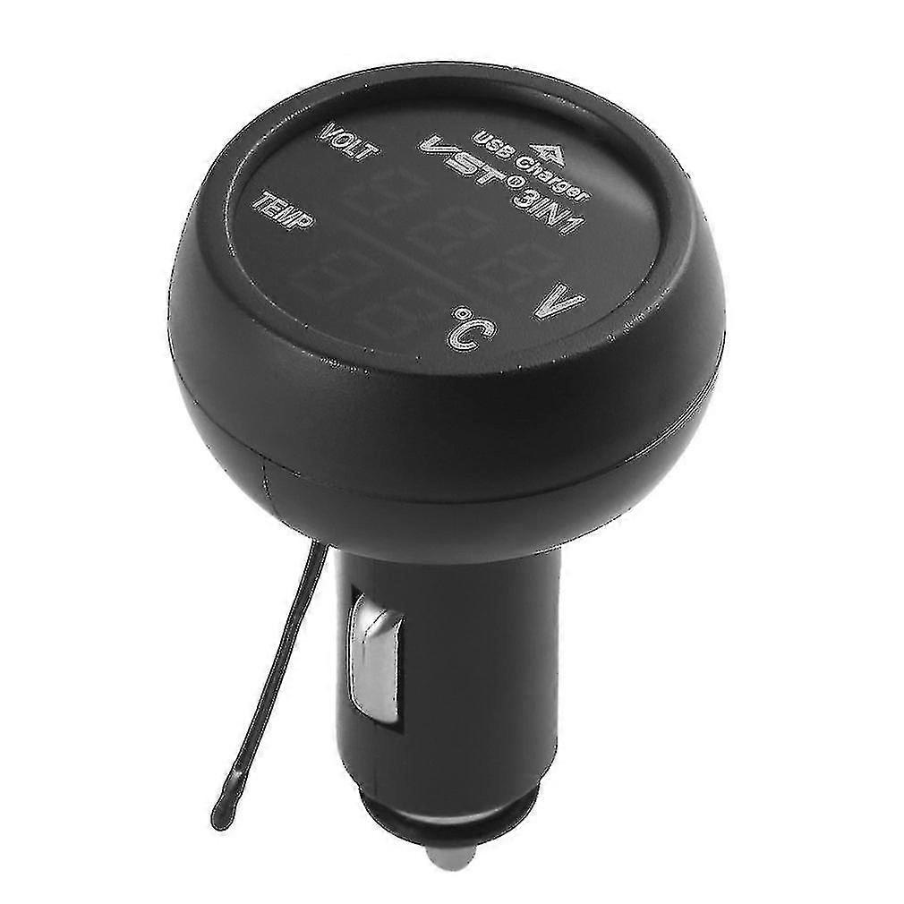 3 I 1 Led USB Billaddare Voltmeter Termometer Bilbatteri Monitor LCD Digital Dual Display 12V / 24V Digital Meter