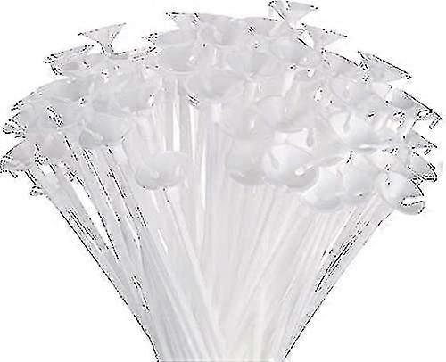 耐久性のあるバルーンスティック - 100個ミルクホワイトプラスチックシックスティック、パーティーの装飾用カップ付き