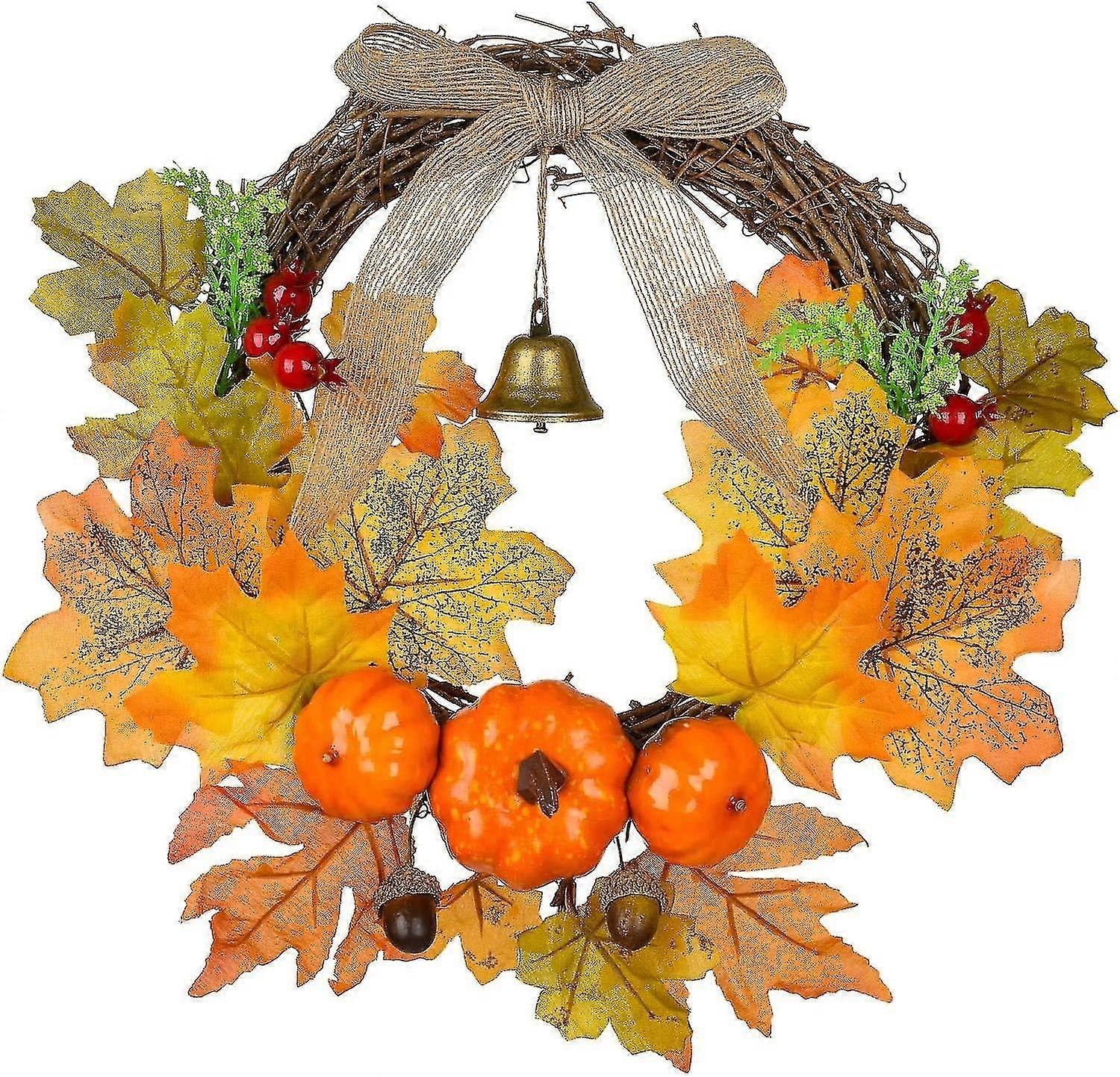30cm Artificial Autumn Wreath, For Front Door Door Wreath With Pumpkin