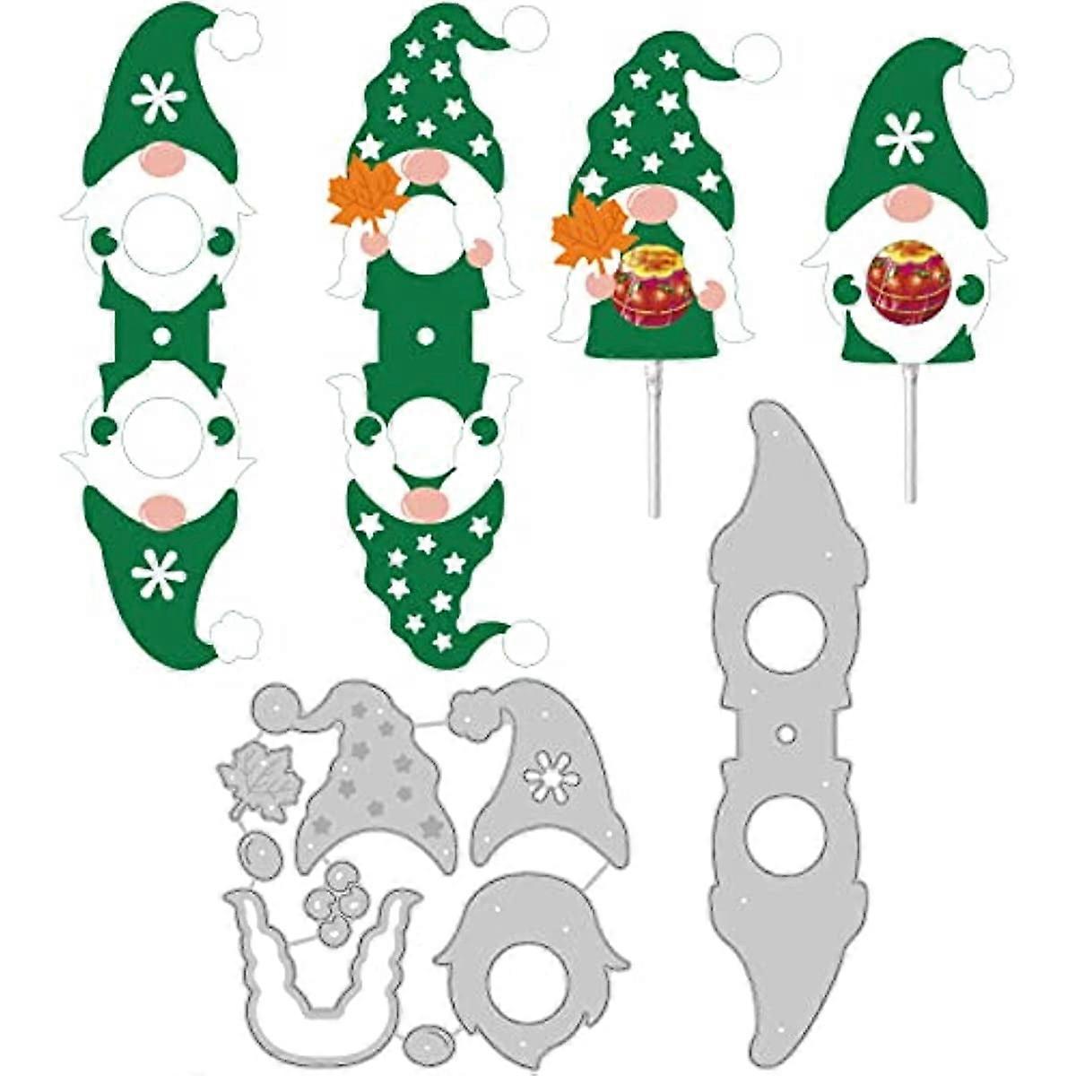 2Pcs St. Patrick's 3D Gnome Elf Pattern Cutting Dies Stencil Lollipop Stand Metal Embossing Cut Stencils Craft Embossing Tools