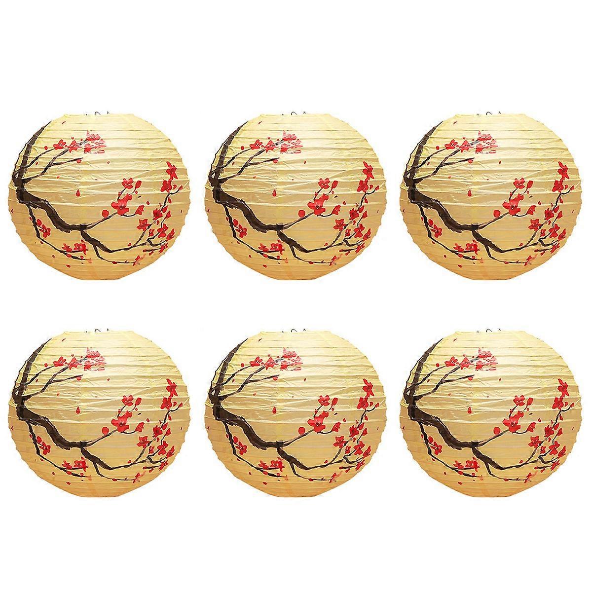 6 Pcs Paper Lantern,12 Inch Oriental Style Decorative Party Round Paper Lanterns(Plum Without Lamp)
