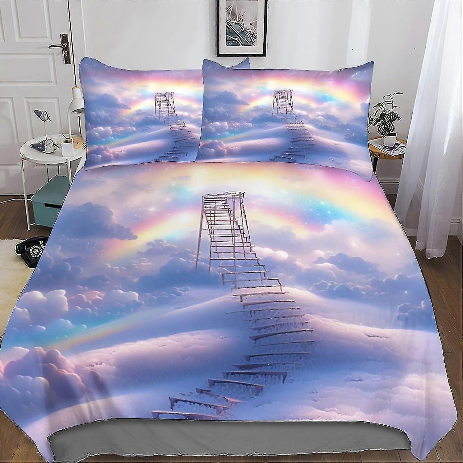 o5844 Lakan Rainbow Trappor Sängkläder Påslakan Set med dragkedja, Färgglad Quilt Cover Set för Tonåring Barn Pojkar Flickor Vuxen, Hållbar Micr