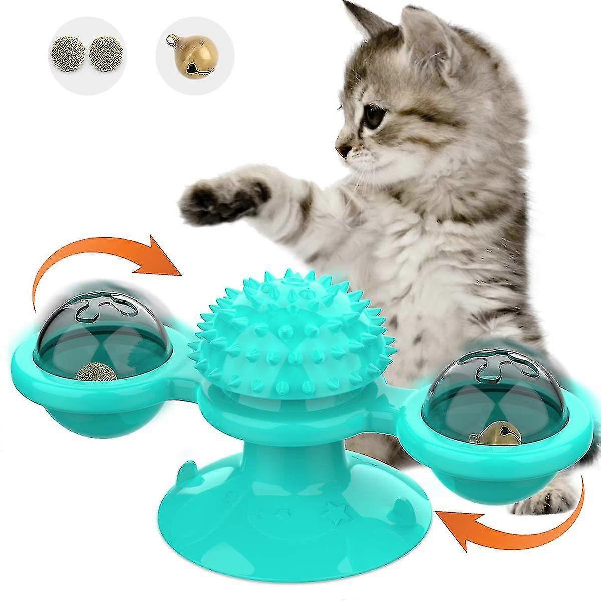 Interactive Cat Toy, Rotating Windmill Cat Toy, Chew Toy Record Player Hairbrush Pet Toys Cat