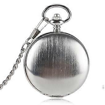 Unique Silver Smooth Double Cover Mechanical Pocket Watch Men's Creative Hollow Skeleton Clock Hand Winding Roman Numerals Watch