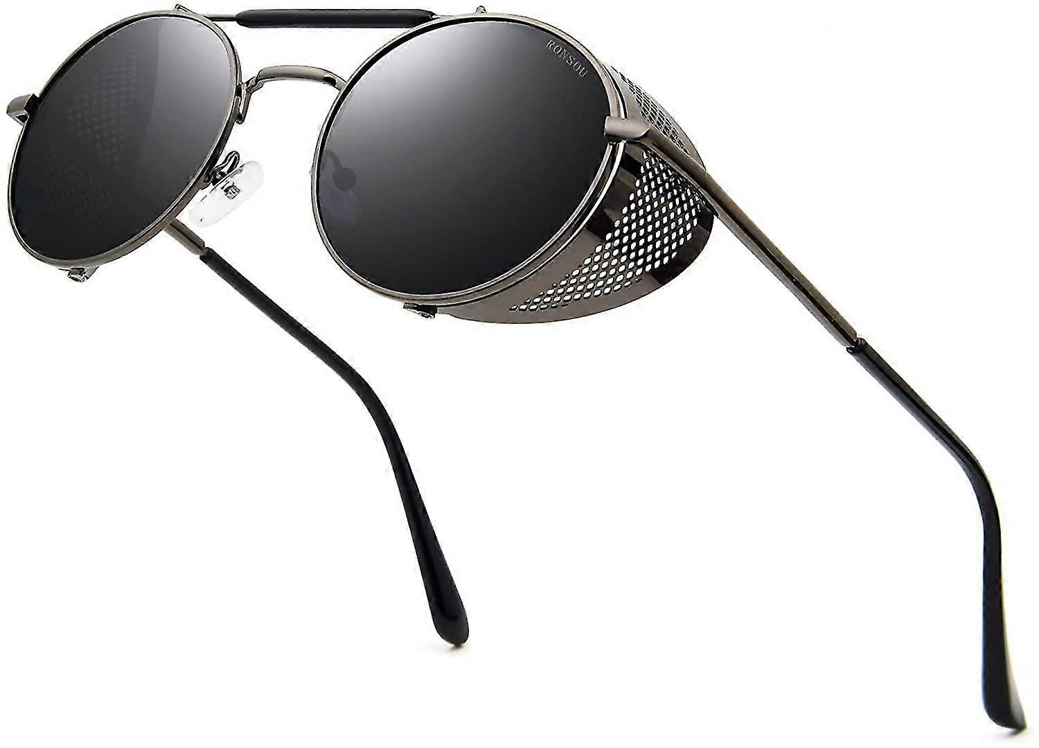 2023 Nya Steampunk Style Round Vintage Polarized Sunglasses Retro Glasögon