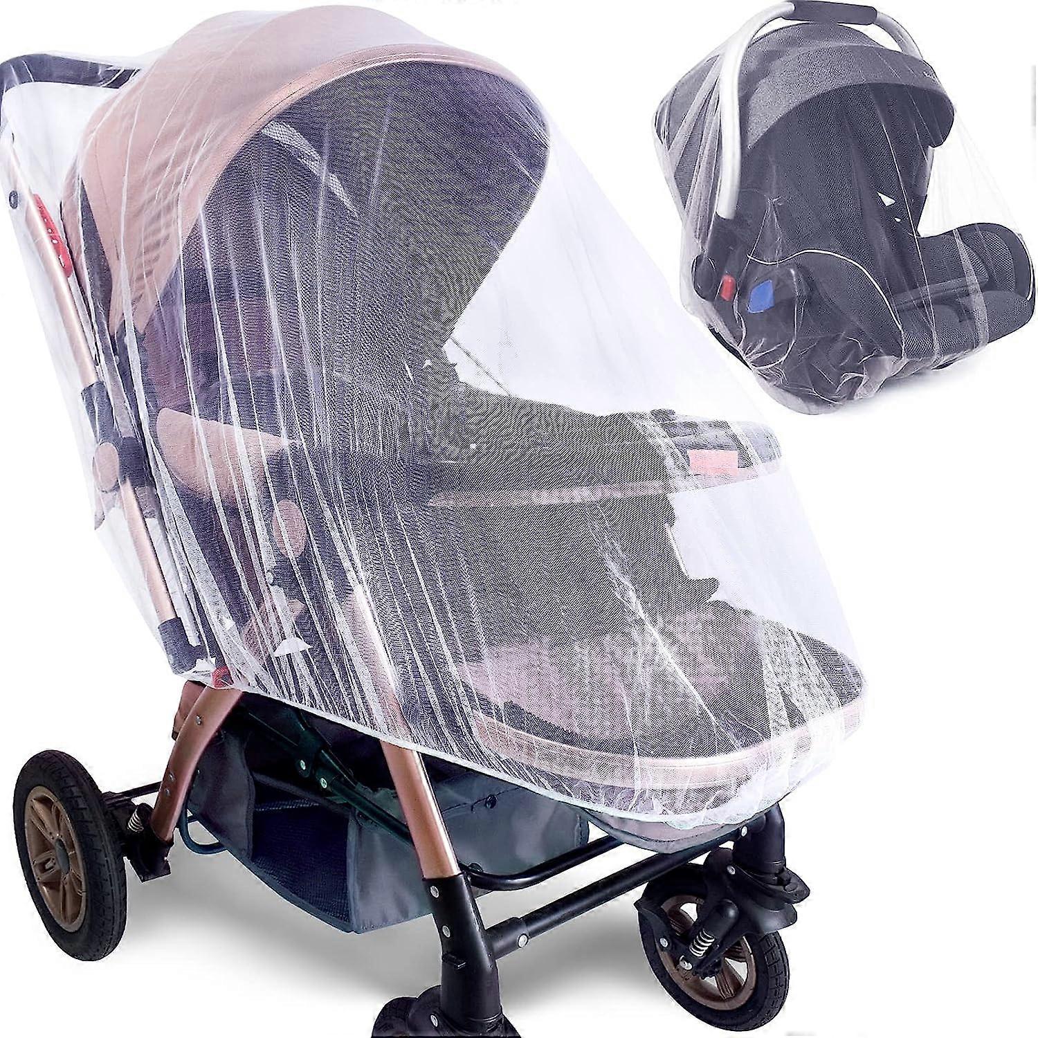 Stroller Mosquito Net - 2 Piece Durable Stroller Mosquito Net - Perfect Insect Screen for Stroller, Bassinet, Cradle, Playpen, Portable Mini Crib (Whi