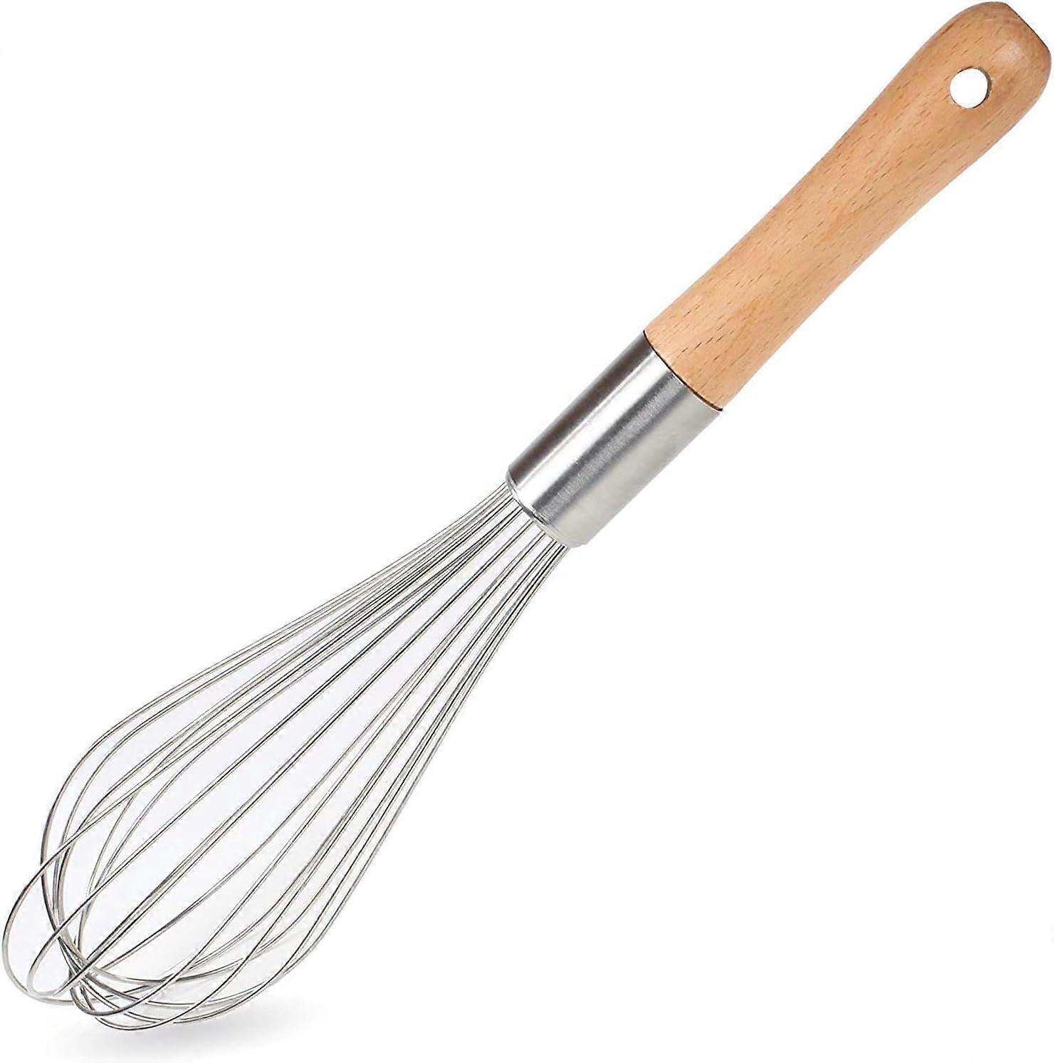 Classic Stainless Steel Wooden Handle Whisk Perfect Size Kitchen Whisk for Beating, Mixing, Whisking, Stirring, Cooking, Egg, Flour