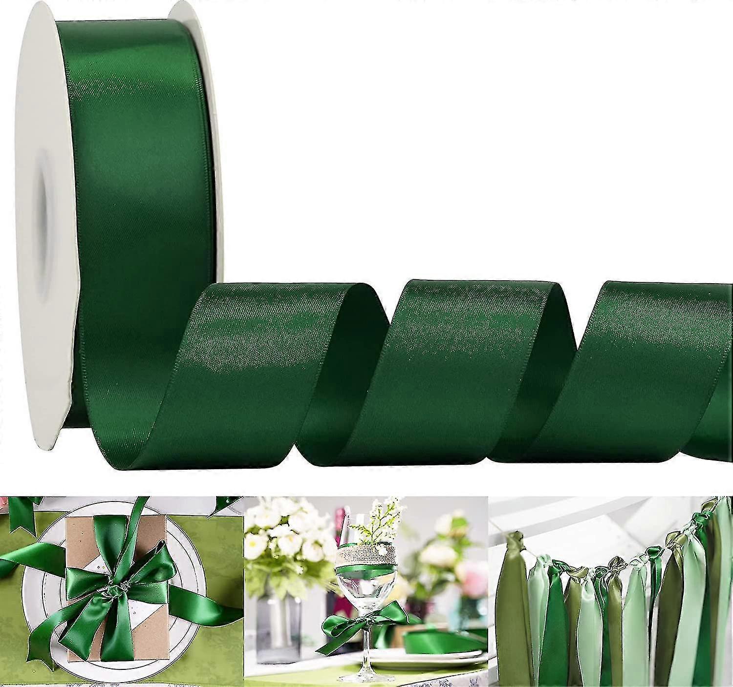 Ruban satiné double face 1-1/2 pouce, ruban vert compatible polyester 50 verges par rouleau Emballage cadeau compatible arcs faisant tw