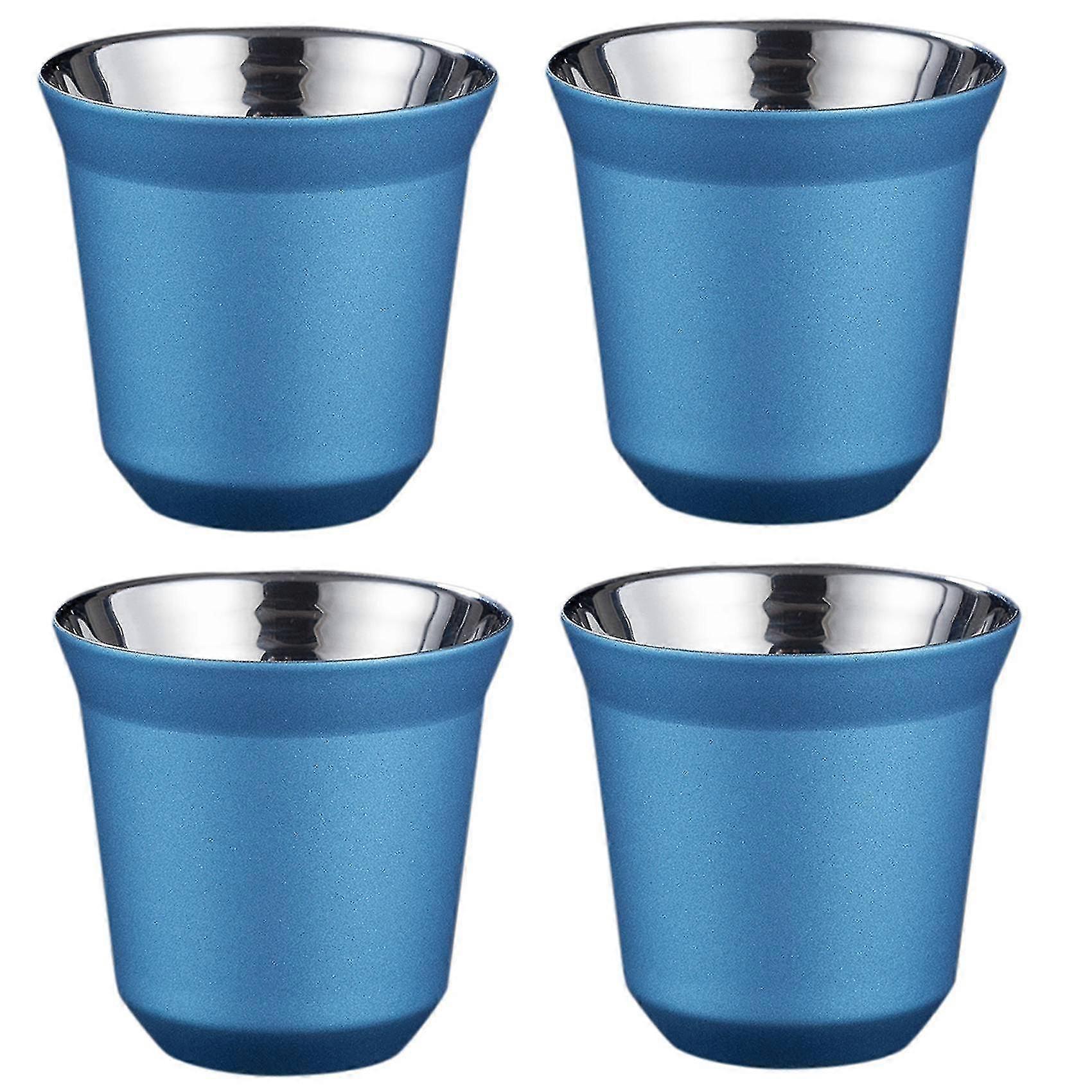 4x, 80ml Double Wall Stainless Steel Espresso Cup Insulation For Pixie Coffee Cup Capsule Shape Cof