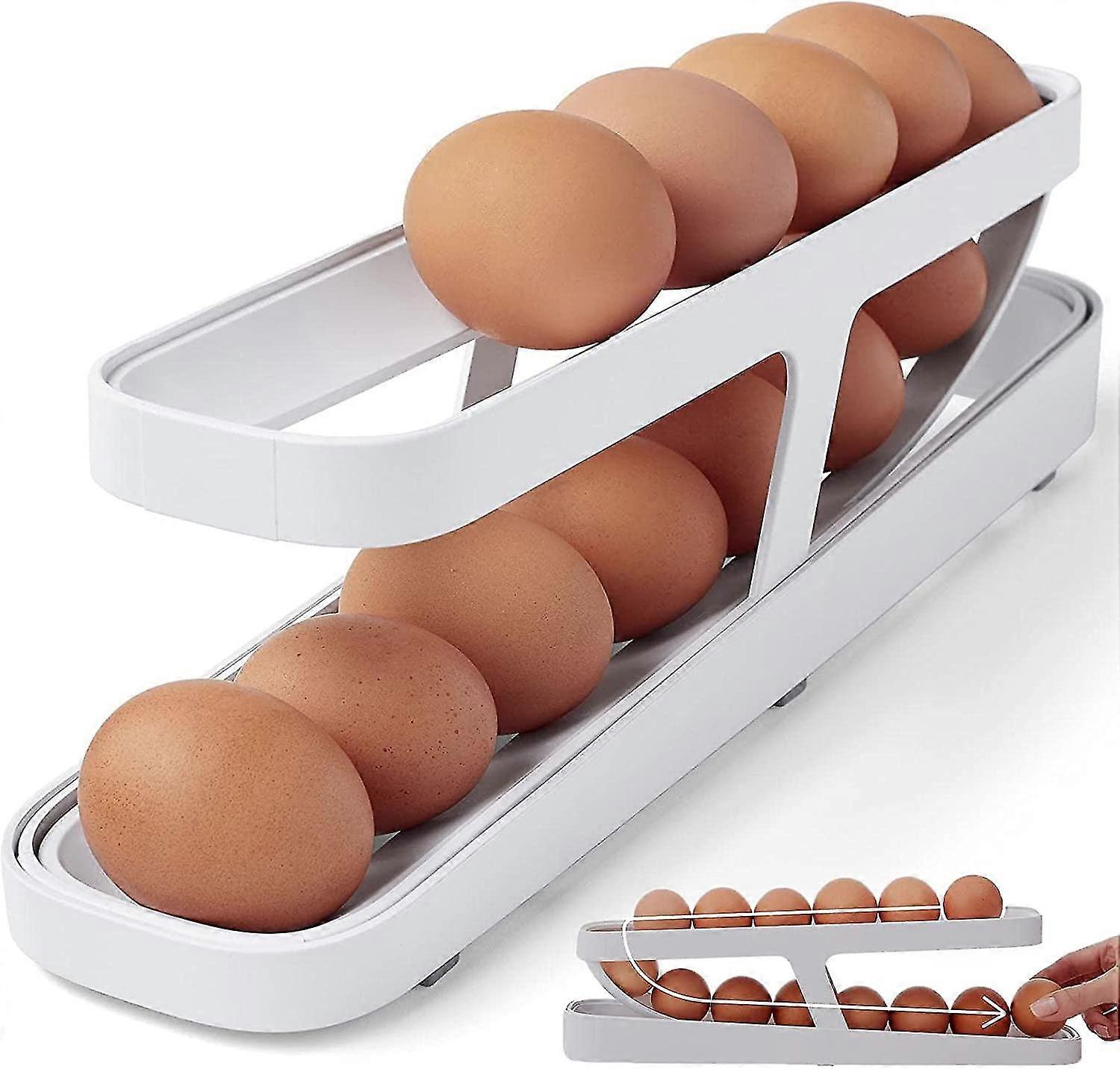Egg Holder For Refrigerator,automatically Rolling Egg Storage Container,2 Tier Rolling Egg Dispenser,space Saving Egg Tray For Fridge Storage