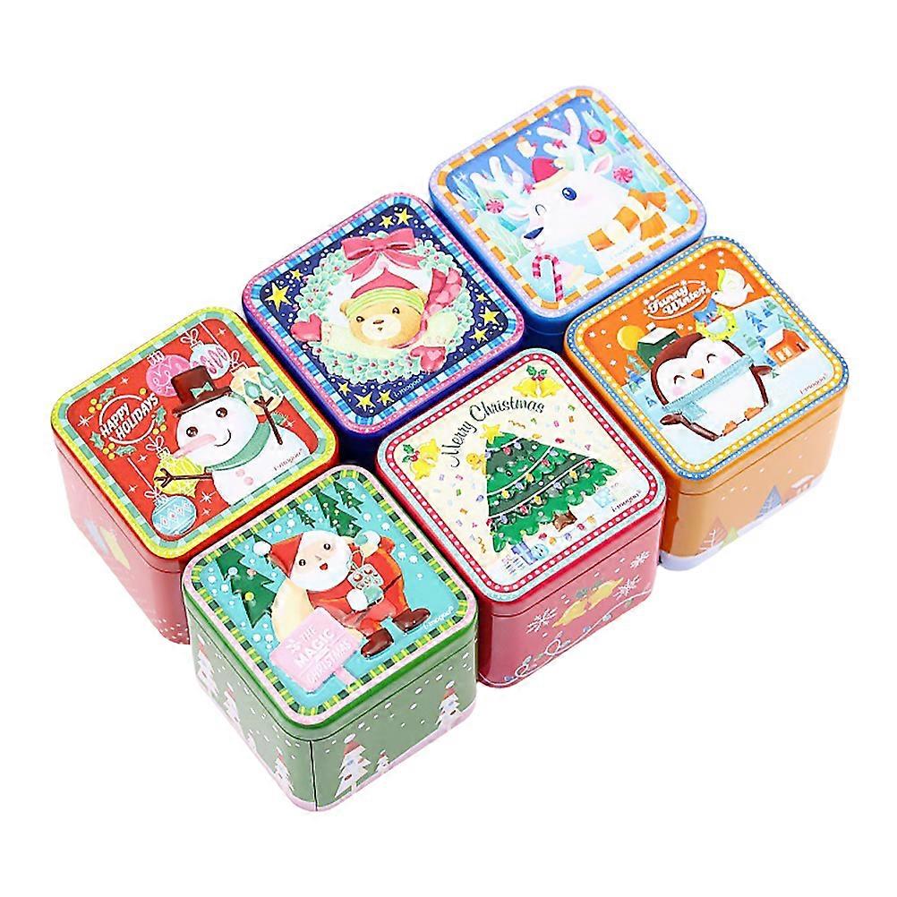 6Pcs Square Tinplate Iron Box Adorable Candy Jar Xmas Cookie Box (Random Style)
