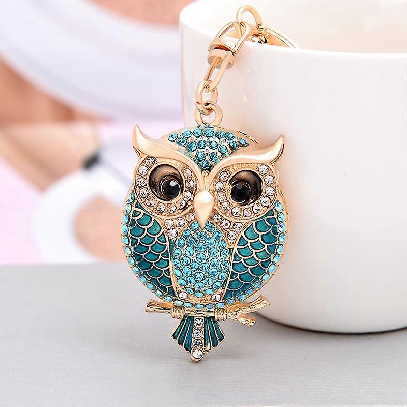 Cute Rhinestone Crystal Green Fat Owl Bird Keychain Animal Key Chain Key Ring Holder Pendant Keyring