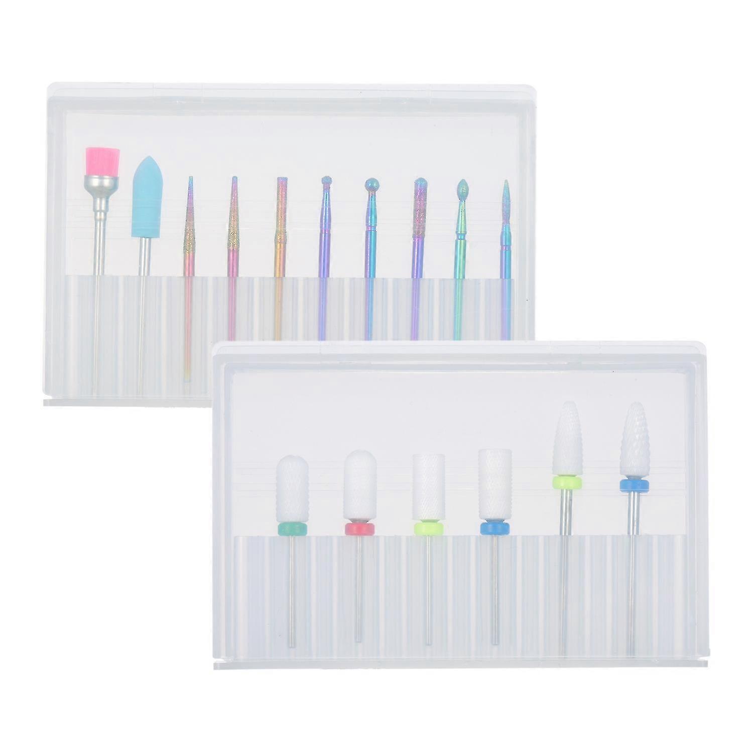 16pcs Nail Drill Bits Set 3/32'' Ceramic Tungsten Steel Nail Drill Bits for Acrylic Gel Nails Electr