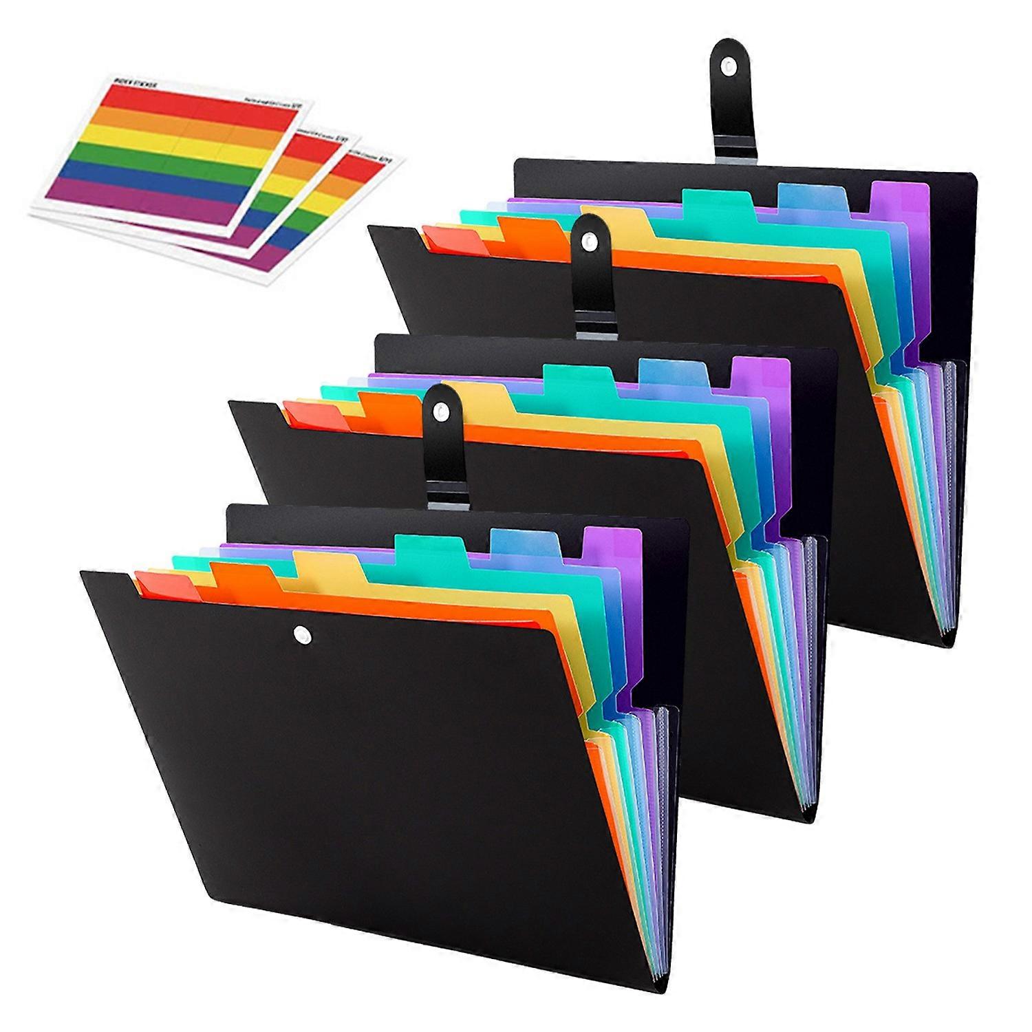 3Pcs Expanding File Folders Large Capacity 7 Grids Reusable Lightweight A4 Size File Folder Document