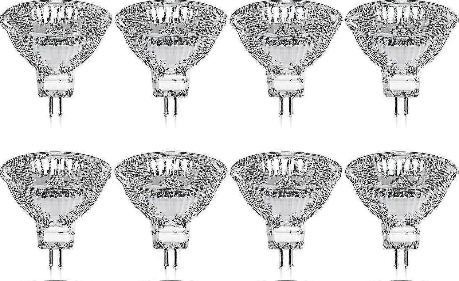 8个卤素灯泡Gu5.3 Mr16 35w 12v可调光 - 暖白色2800k，400流明，玻璃盖Fi