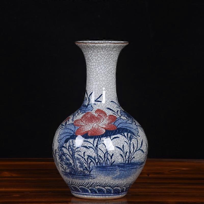 Crackled Glaze Blue & White Porcelain Vase