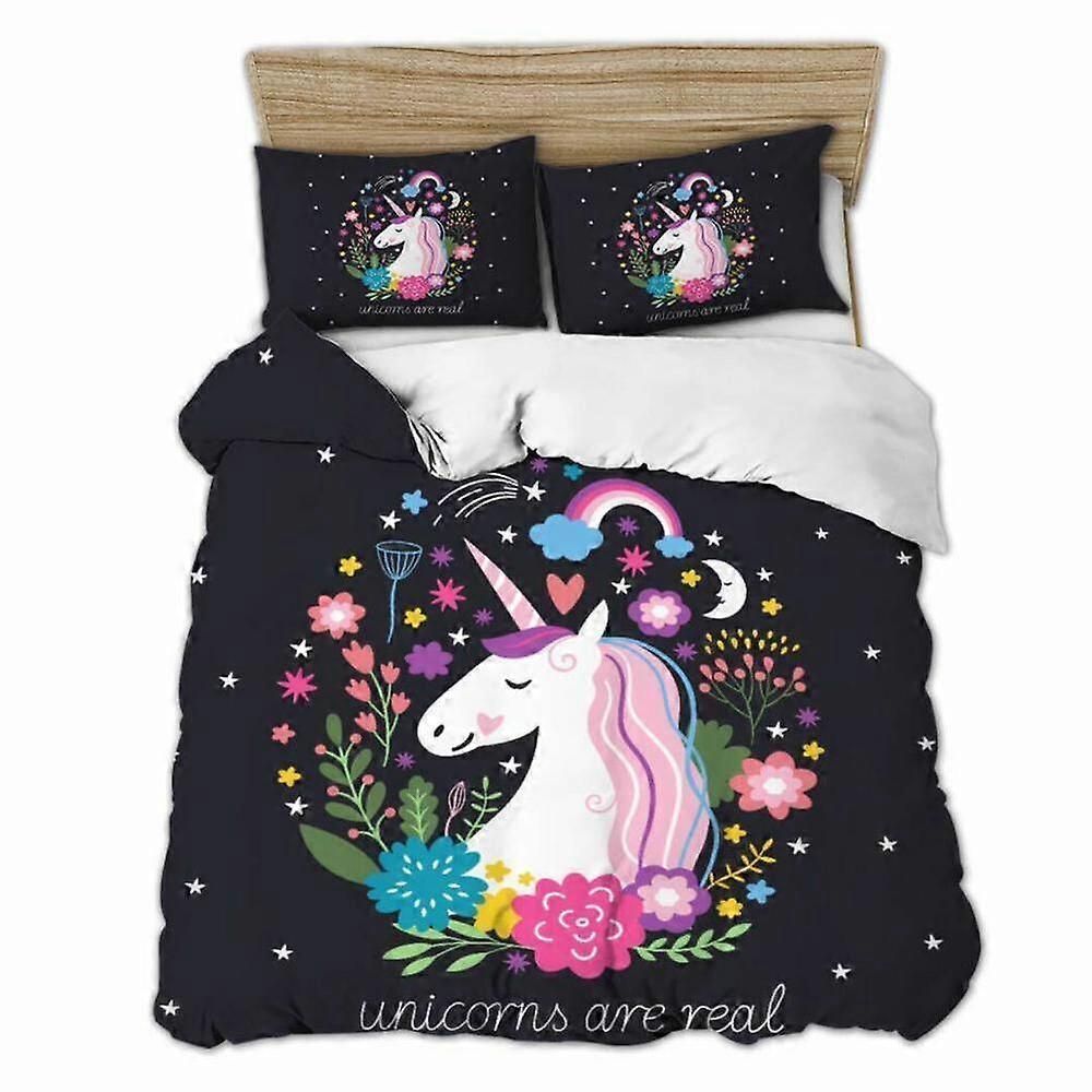 v1778 Lençóis Unicórnios São Real Colcha Conjunto de Capa de Edredão Colcha Colcha Roupa de Cama Dupla Soft3-Piece Conjunto de Cama (1 Capa de Edredão + 2 Fronhas) 