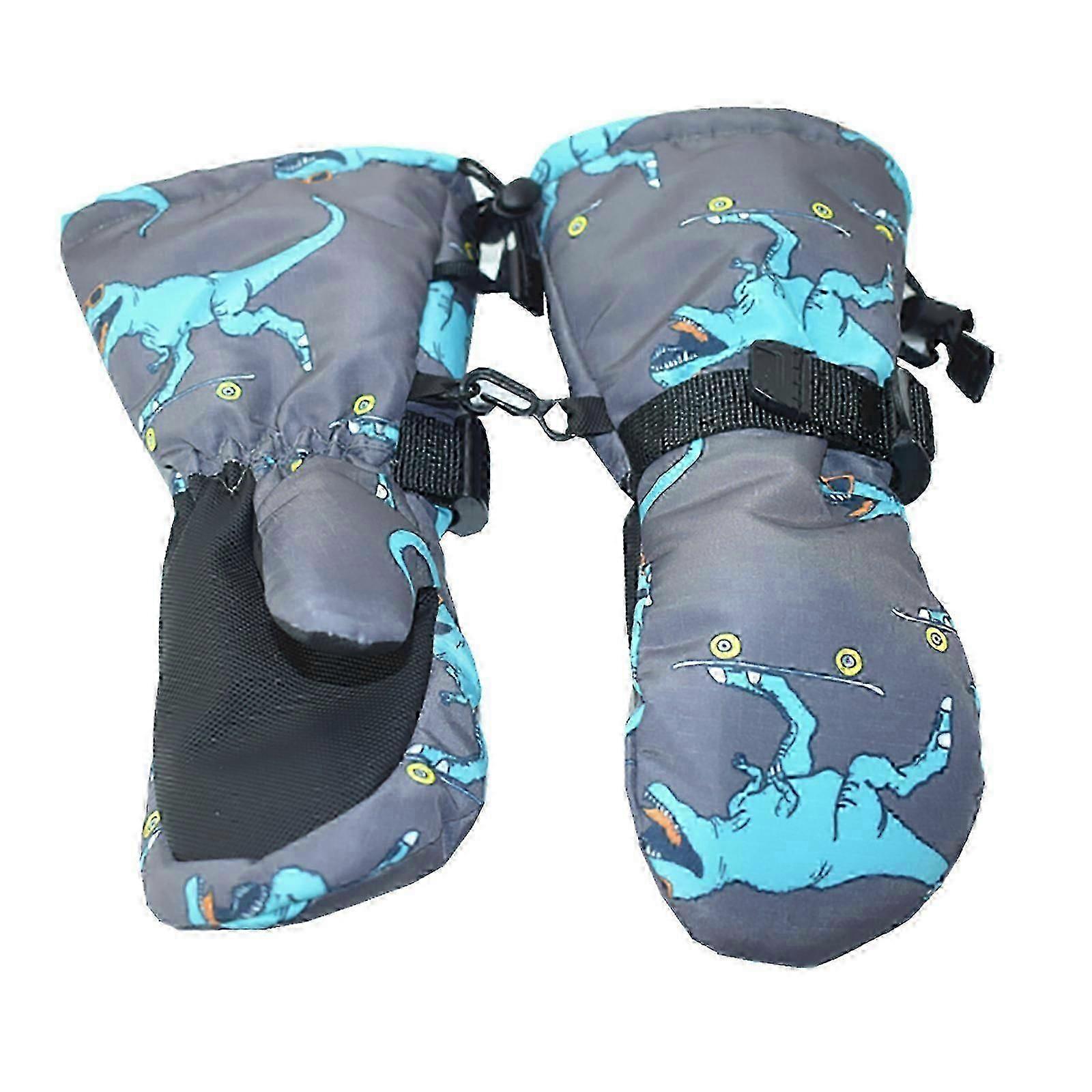 Children's Ski Gloves Cold Non-slip Warm Blue Dinosaur Fan1162