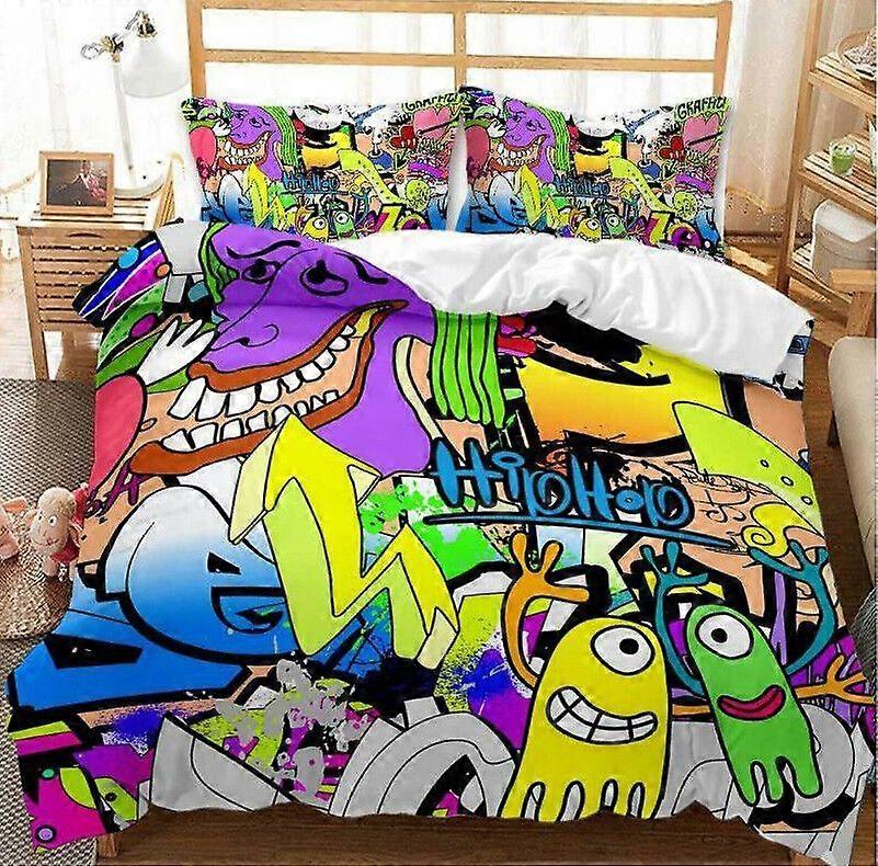 v42 ملاءات سرير غطاء لحاف الكتابة على الجدران ، طقم مفروشات دونا ، طقم مفروشات من 3 قطع (1 غطاء لحاف + 2 وسادة) y42