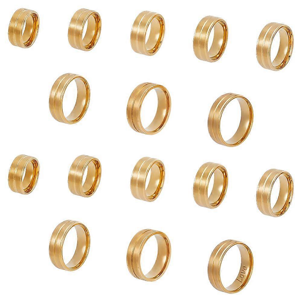 16Pcs 8 Size 304 Stainless Steel Grooved Finger Rings Set Golden Inner Diameter: 16~23mm 2Pcs/size