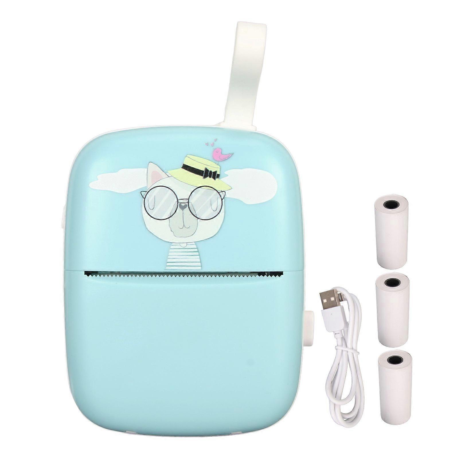 Pocket Thermal Printer with 3 Rolls Paper Notes Label Maker Mini Photo Printer Built in Battery Blue