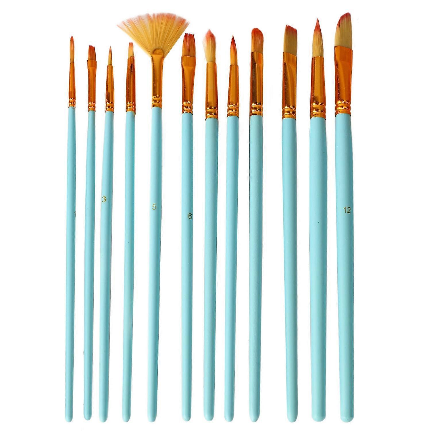 12Pcs Artist Paint Brush Set Assorted Painting Brushes Kit for Acrylic Watercolor Gouache Oil Craft