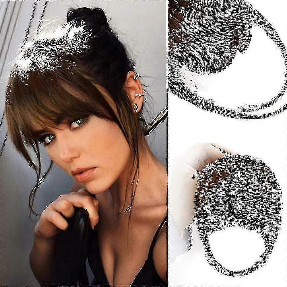 Clip In Bangs 100% Human Hair Extensions Brun rougeâtre Clip In Bangs With Nice Net Naturally Flat Neat Bangs (air Bangs, Medium Brown)