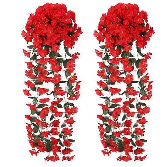 2Pcs Hanging Artificial Violet Vine UV Resistant Faux Drooping Flower Plants Plastic Ivy Home Wedding Indoor Outdoor