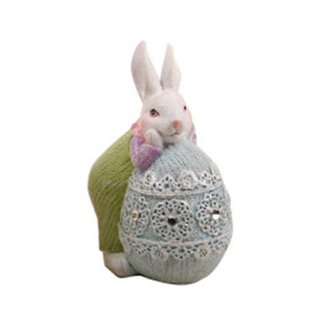 Resin Bunny Eggs Ornaments Spring Easter Decoration Statue Figurine Miniature Green Rabbit