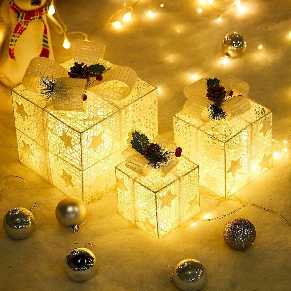 Twinkle Star Christmas Lighted Gift Box Set with Pre-lit Tree Skirt Ornament (Set of 3)