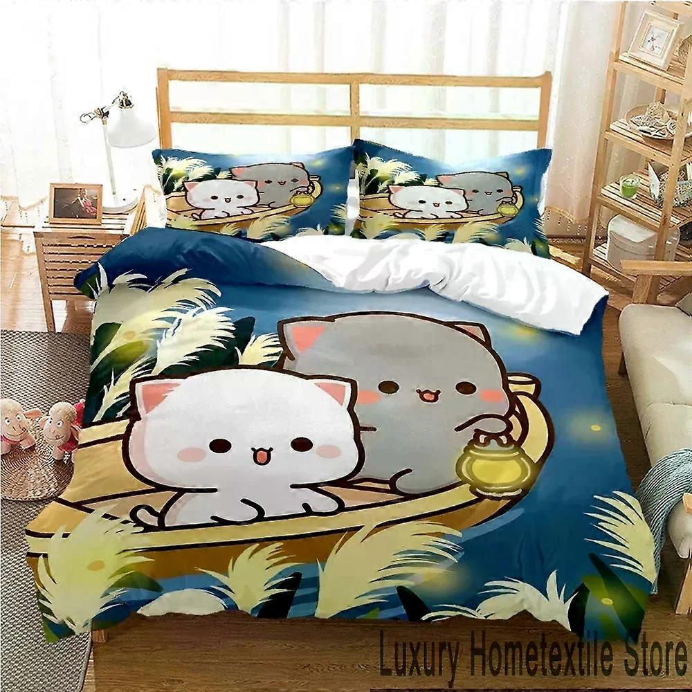 v2737 ملاءات السرير Bubu Dudu الكرتون الدب الباندا مجموعة الفراش الأولاد والبنات التوأم الملكة غطاء لحاف بحجم كينج غطاء غطاء وسادة سرير للأولاد مجموعة مفروشات من 3 قطع للبالغين (1