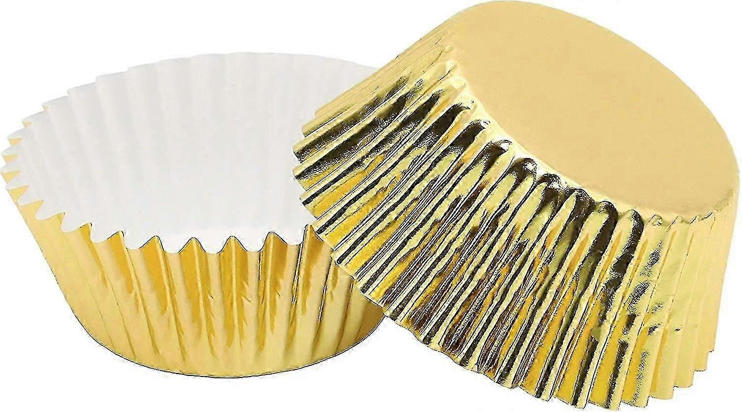 200 Pcs Standard Sized Foil Cupcake Liners Baking Cups (gold)