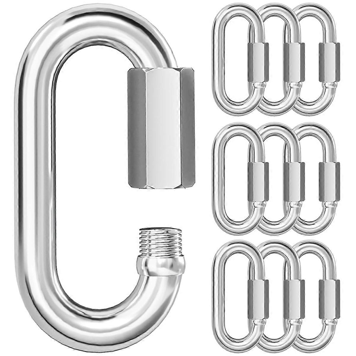 10PCS M6 2.3 Inch Quick Link Chain Connector, 304 Stainless Steel Carabiner, Small Locking Carabiner Clips